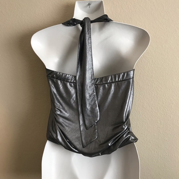 B'leev Metallic Silver Crop Top Sz Med - Picture 5 of 5